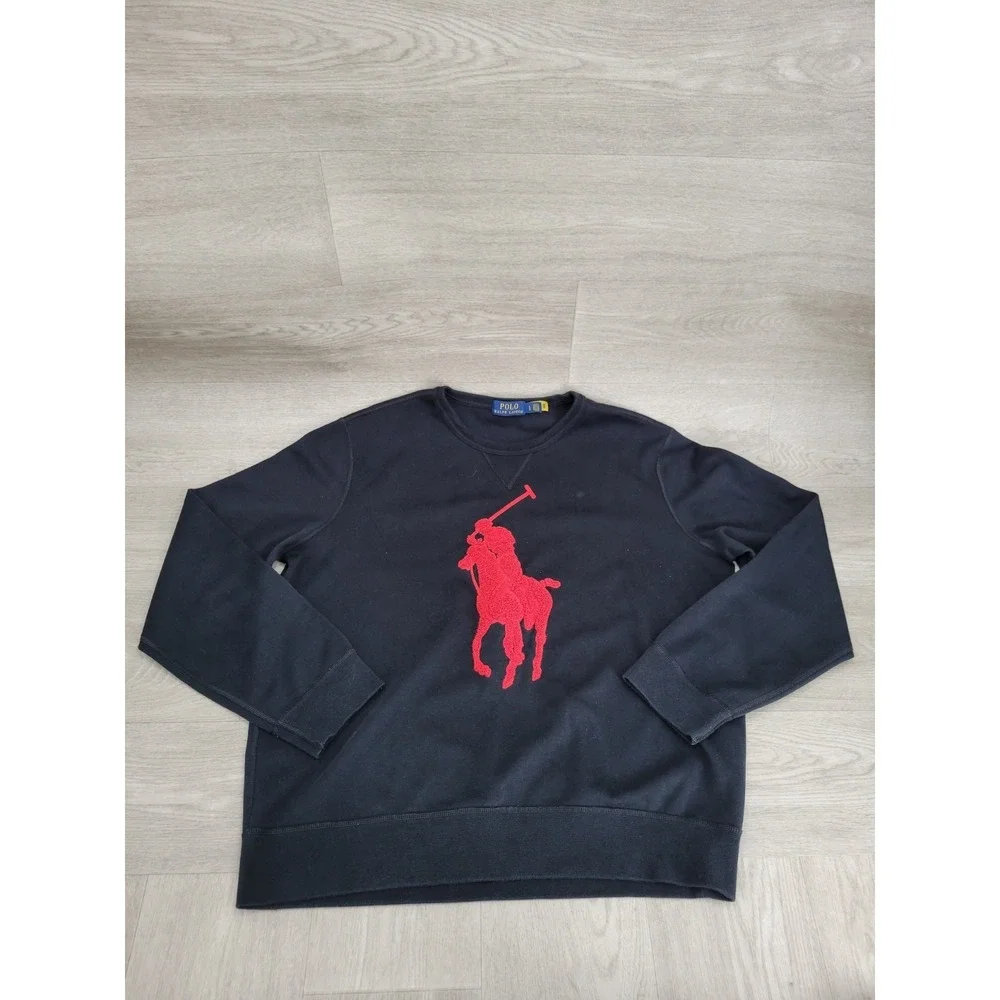 Polo Ralph Lauren Sweatshirt Men's L Black Big Pony Red Logo Pullover Casual